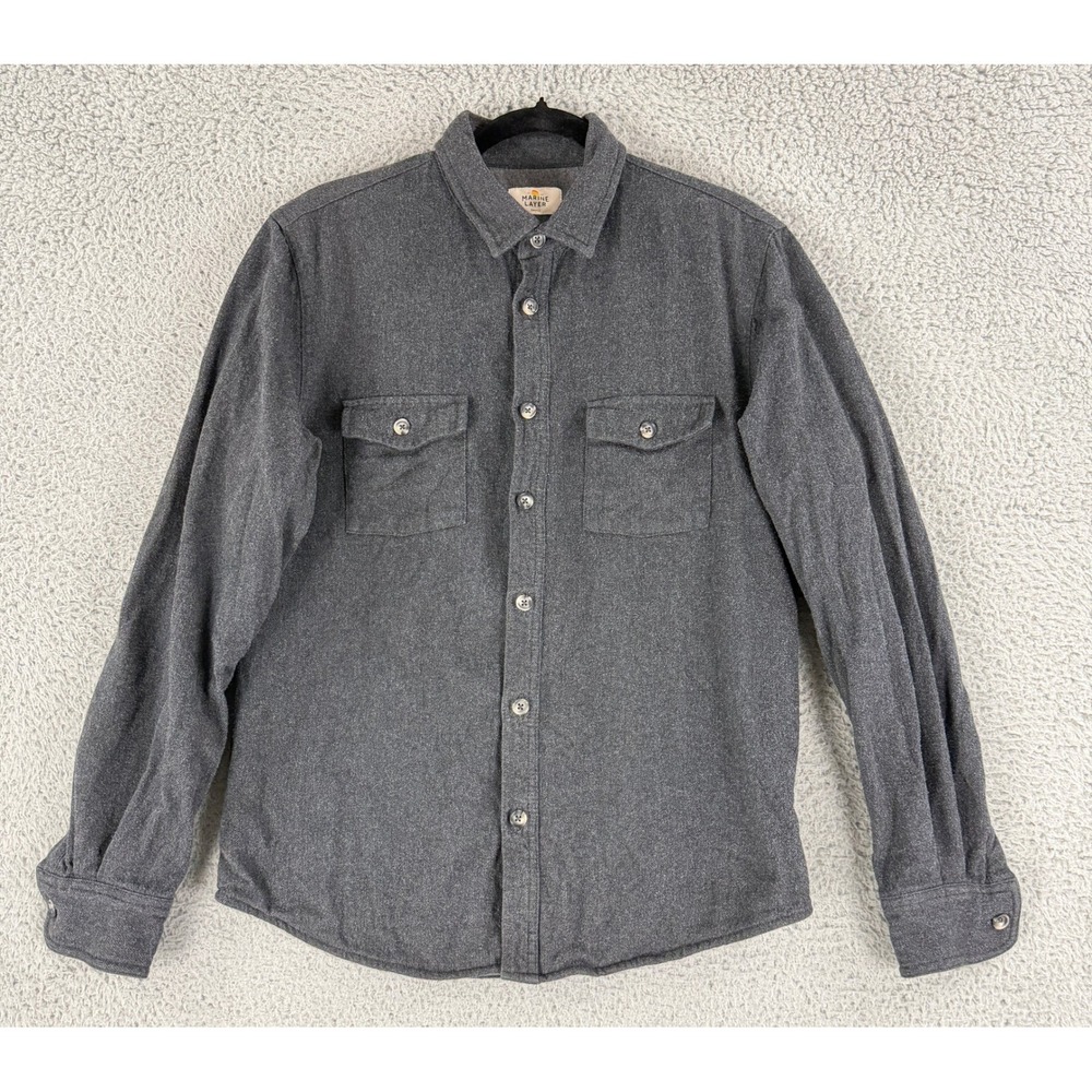 Marine Layer Flannel Shirt Mens S Gray Cotton Plaid Long Sleeve Button Down